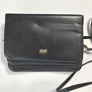 Buxton Black Leather Crossbody Foldout Wallet Purse